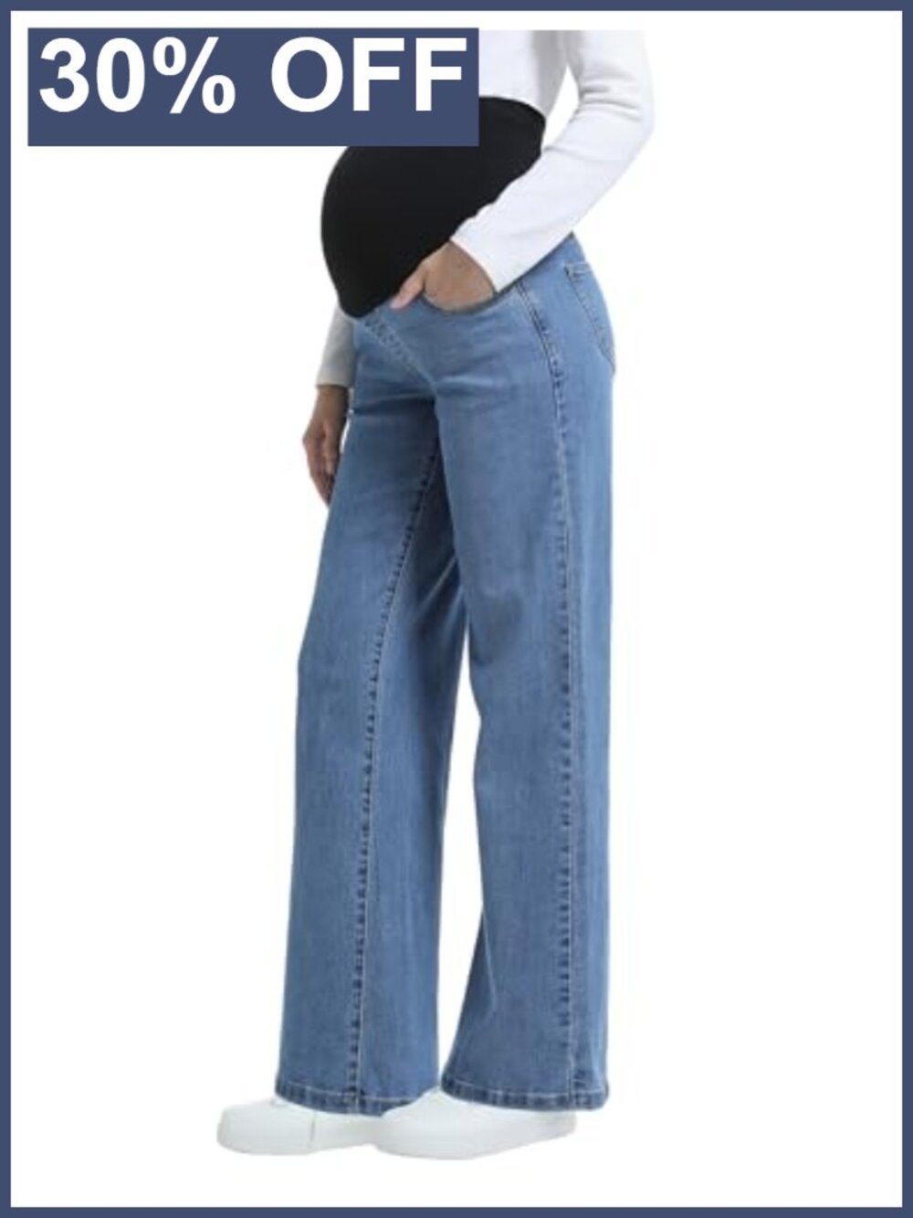 Maternity Wide Leg Jeans Stretchy Over Belly Panel Pregnancy Pants